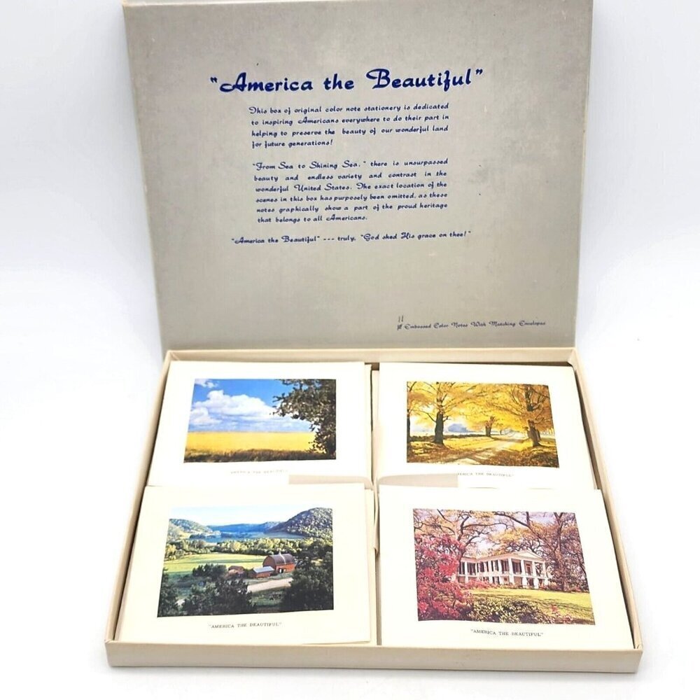 Vintage America The Beautiful 10 Embossed Color Photo Blank Note Cards Envelopes